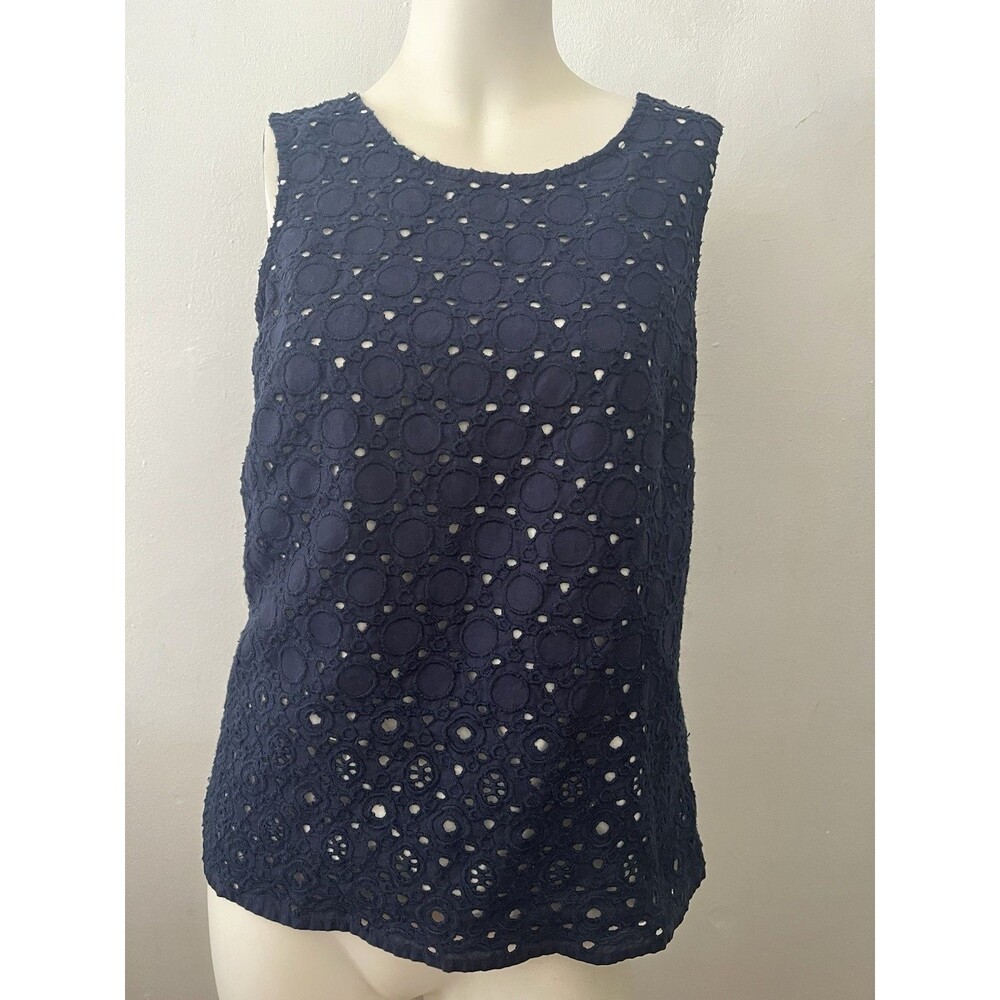 Boden Eyelet Top 6 Navy Sleeveless Boho Twee Summer Casual Office Preppy Cotton